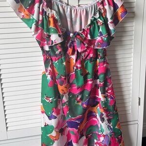 SHEIN Pink and Green Ruffled Tiered Sundress
